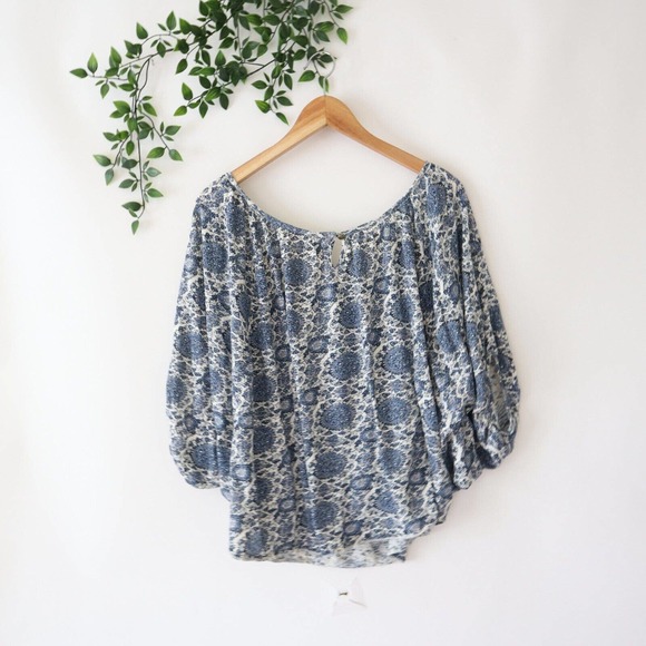 Lucky Brand John Robshaw Women's Dolman Sleeve Blue & Beige Top Size M - Picture 3 of 9